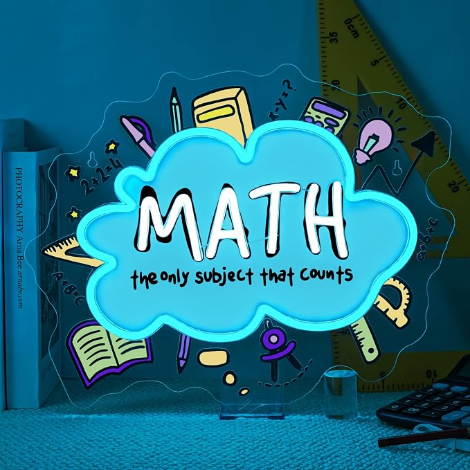 Horseneon Math Neon Sign Educational LED Wall Decor for Classrooms, Study Rooms & Math Teacher Gifts, USB-Powered with Adjustable Brightness, Scientific-Themed Lighting