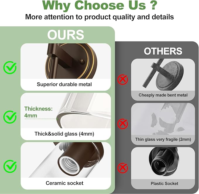 Wall Sconces Set of Two, Brown and Gold Bathroom Sconces with Clear Glass, Hardwired Sconces Wall Decor Set of 2, Modern Wall Light Fixtures for Bathroom Mirror Living Room Bedroom Hallway