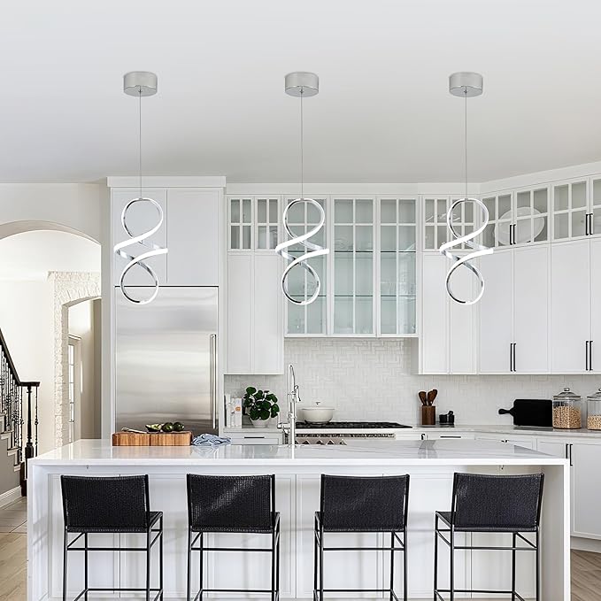 MAYNA Modern Kitchen Island Lights, 4000K LED Dining Room Light Fixture, 18W Adjustable Height Modern Led Chandelier for Kitchen Bedroom Kitchen Island Cafe, 3 Pack (Chrome)