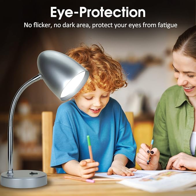 E ENERGETIC LIGHTING LED Desk Lamp, 3.5W 240LM 4000K Cool White Study Lamps for Bedroom and Office, Eye Protection, ETL Listed Silver Table lamp