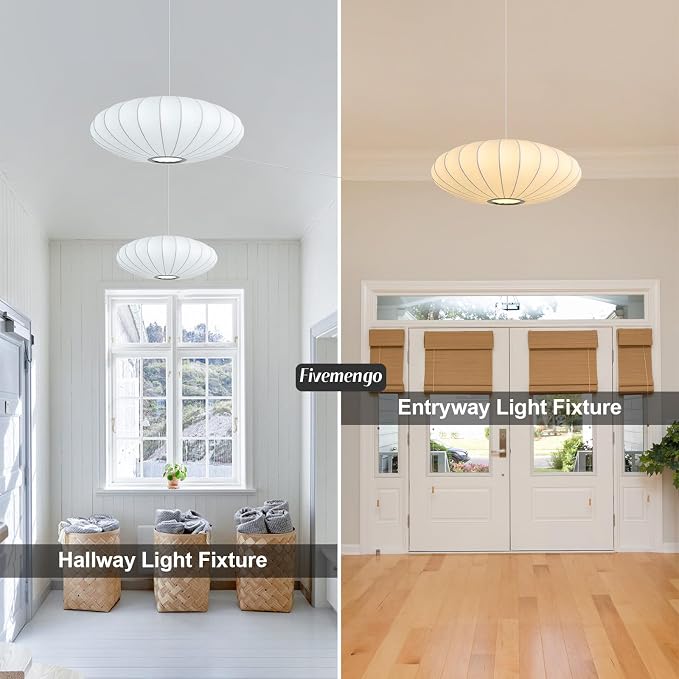 19.7in Plug in Lantern Pendant Light, White Imitation Silk Pendant Light Wabi Sabi Saucer Japanese Bubble Hanging Lamp Chandelier for Living Dinning Room Kitchen Island Bedroom 1 Pack