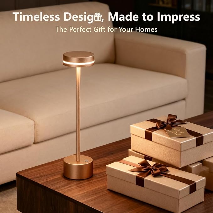 2 Pack Cordless Table Lamp Rechargeable, Touch Desk Lamp - 5000mAh Battery, 3 Color Dimmable Led Light, Small Portable Aluminum Light for Outdoor/Patio/Dining/Tabletop/Bar/Office, Home Decor