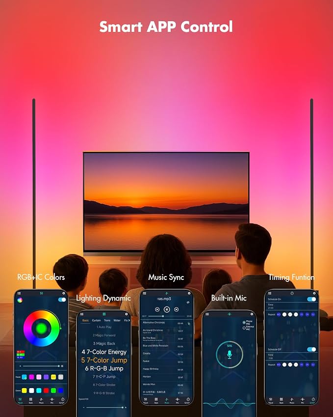 LED Corner Floor Lamp, Smart RGB Corner Lamps for Living Room | APP & Remote Control, Dimmable 16 Million Color Changing & 213 Scenes, Music Sync, Standing LED Lights for Bedroom - Black