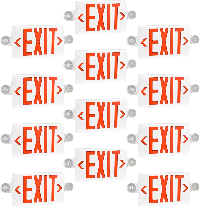 LED Exit Sign with Emergency Lights Dual LED Exit Light,Battery Backup | Two Bright LED Adjustable Heads Emergency Exit Lights, Hardwired Dual LED Combo Exit Lamp. ABS Fire Resistance UL, Red