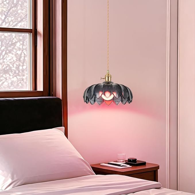 Battery Operated Pendant Light,Gray Blue Vintage Light Fixtures RGB Rechargeable Light Bulb 2500mAh 9.8in with Remote Control Wireless Adjustable Chandelier for Kitchen Island Hallway 1Light