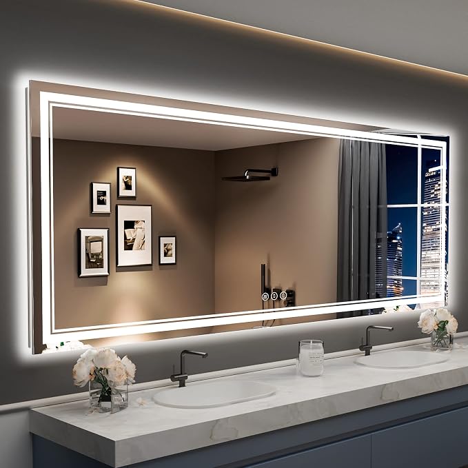 96x36 LED Bathroom Mirror, Backlit & Front Lit Lighted Mirror | Anti-Fog Vanity Mirror with Lights, 3 Color Dimmable, Memory, Shatterproof, Tempered Glass, CRI95, UL Listed, Wall Mounted
