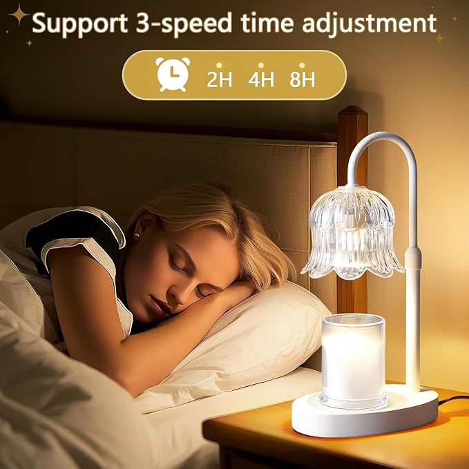 CRMILL Candle Warmer Lamp Electric Timer - Flower Candle Lamps Height Adjustable Home Bedroom Decor House White