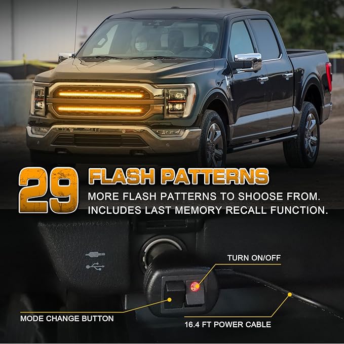 XRIDONSEN 2PCS 24 inch Truck Grill Strobe Lights Strip 288 LED Amber Emergency Lights Tailgate/Rear window/Grille Lights Flashing Warning Caution Safety Light for Plow Trucks Construction Vehicles SUV