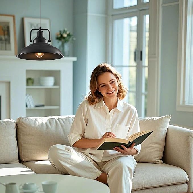 Black Pendant Light 12.5 inches 2 Packs, Farmhouse Pendant Light, Modern Pendant Lights, Kitchen Pendant Lights, Pendant Lights Kitchen Island for Dinning Room Entryway Barn