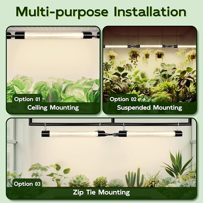Hlite LED Grow Light 16 inch, Hanging Full Spectrum Linkable 2 Pack | Linkable Plant Grow Lights for Indoor Plants, Plug and Hanging with On/Off Switch, Seedling to Flowering, Yellow