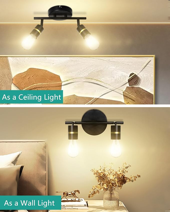 HiBay 2-Light Track Lighting, Rotatable Ceiling Spotlight, Black Gold, E26 | 2 heads for a small accent area, adjustable black-gold design aims light where needed, E26 base for your own bulbs