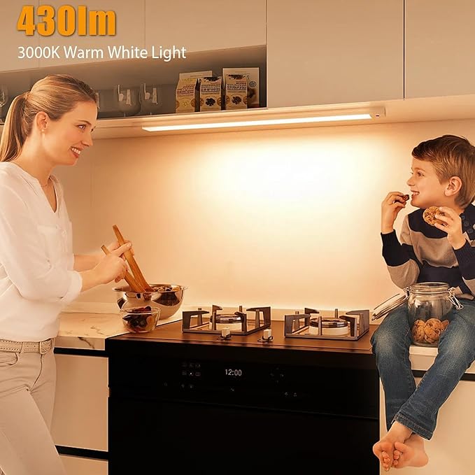 2Pcs 24 Inch Under Cabinet Lights with Hand Wave, Under Counter Lighting 3000K Warm White,Dimmable,Plug and Play,LED Lights for Kitchen Cabinet, Cupboard, Closet, Desk