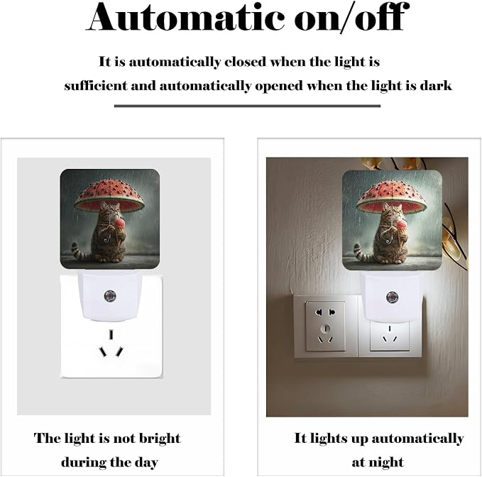 Cute Cat Holding Umbrella Night Light,Plug Into Wall with Dusk to Dawn Light Sensors, Warm Nightlights for Bedroom,Bathroom,Hallway,Kitchen,Gifts Ideal for Boys Girls Women Men