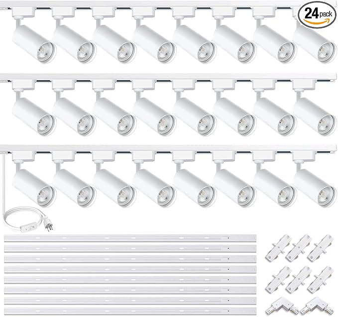 Super Brightness 6000K Cool Light Dimmable Brightness 25W 2000lm H Type LED Track Lighting Kit System with 26 FT Track Rails, Ceiling Spotlight Fixture with Installation Package