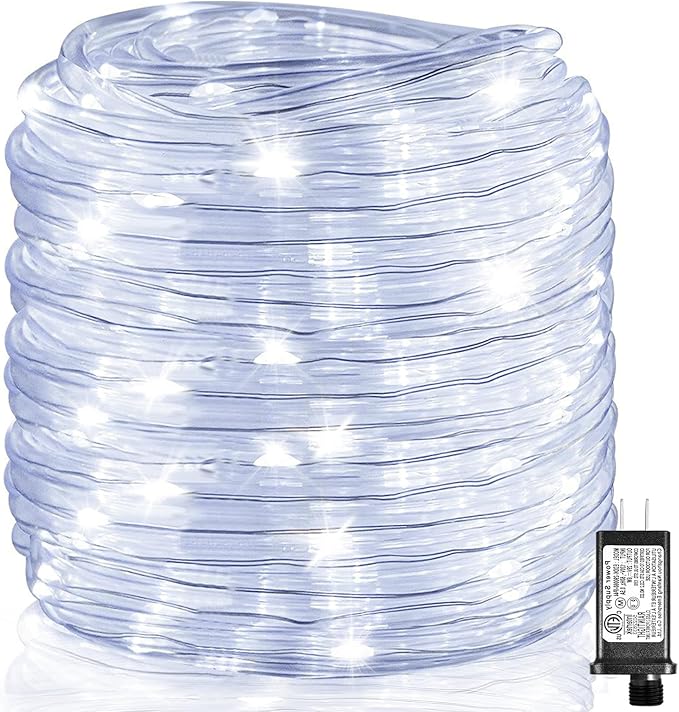 100FT 300 LED Rope Lights for Outside, Connectable Rope Lights Outdoor Waterproof with 8 Modes, Plug in Christmas String Lights for Deck, Garden, Patio, Landscape, Pool, Party Decorations - White
