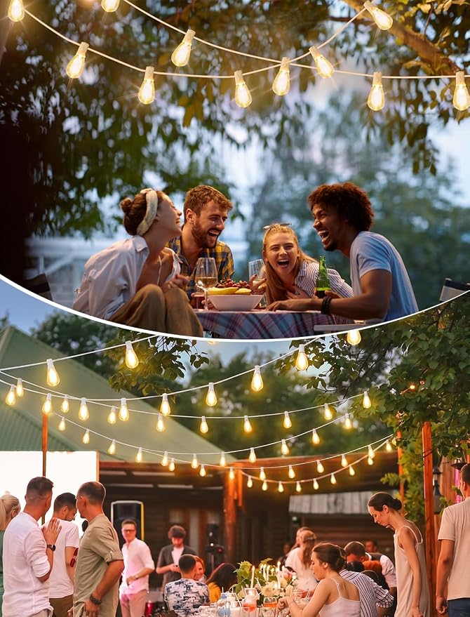 25FT LED Outdoor Patio String Lights, 10+1 Edison S11 Bulbs, White | Plug in, Dimmer not included, Dimmable, Waterproof, Shatterproof, Connectable Hanging Lights for Patio Wedding Outside Decor
