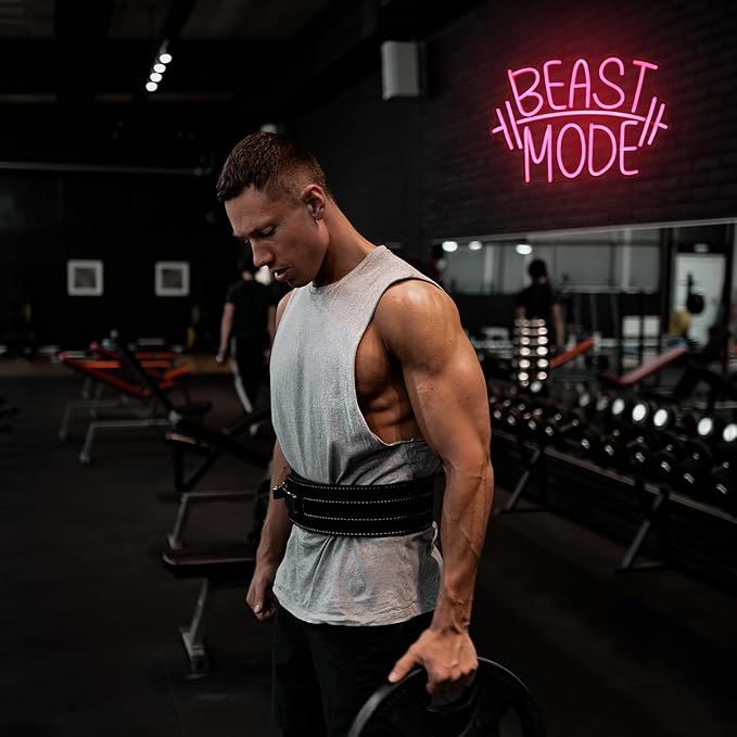 Beast Mode Neon Signs for Wall Decor Red Letter LED Neon Light Gym Neon Sign Barbell LED Neon Lights Signs Dumbbell Neon Wall Sign for Bedroom Gym Sports Room Fitness Club Decor