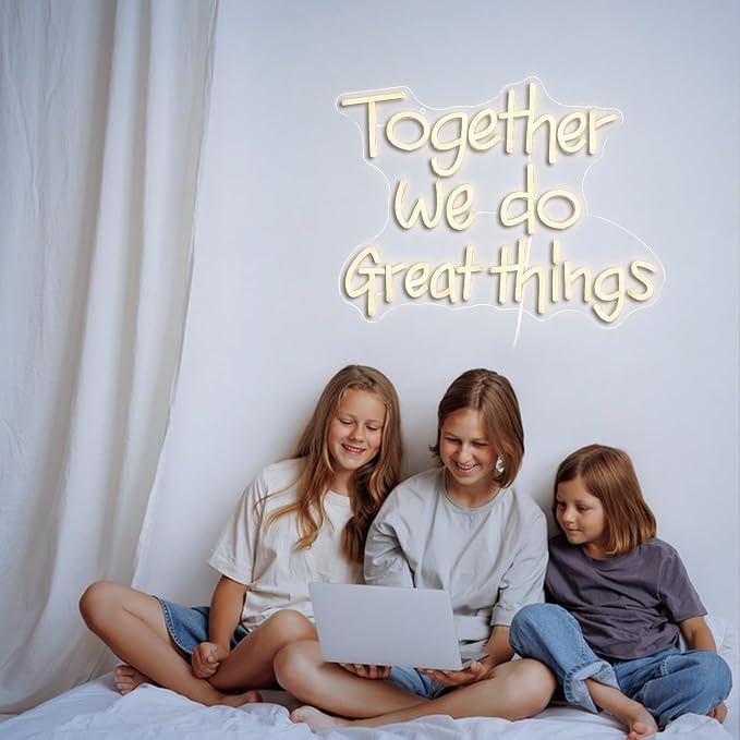 Together We Do Great Things Neon Sign Dimmable Inspirational Neon Light Signs Wall Art Decor for School Home Office Positive Classroom Decor USB Neon Light 16.5 * 12.6 IN