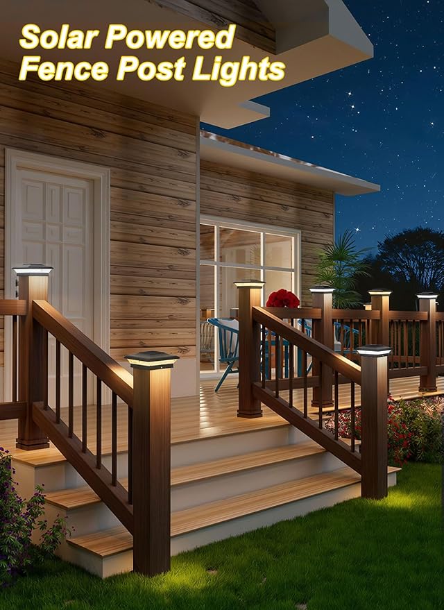 T-SUN Solar Post Cap Lights 6 Pack for 4x4 Vinyl/Wooden Posts, Waterproof Outdoor Warm & Cool White（3000K/6000K） Solar Powered Deck/Garden/Patio Lighting