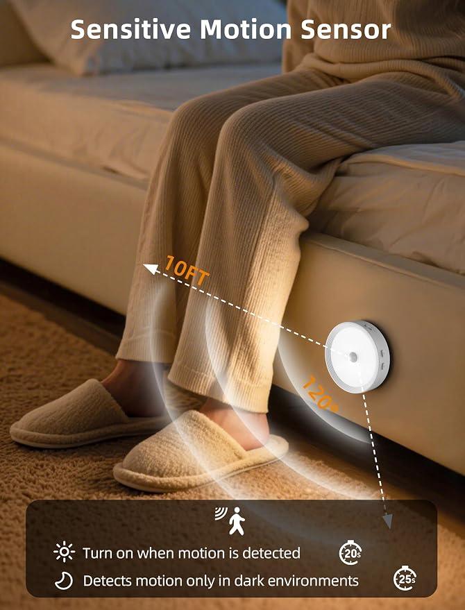 8PACK Rechargeable Puck Lights with Remote Motion Sensor Light indoor White | 3 color temps & 12 RGB, dimmable, 15/30/60 mins timer, memory, magnetic/stick on, 3.3'' led lights for kitchen, closet, stair