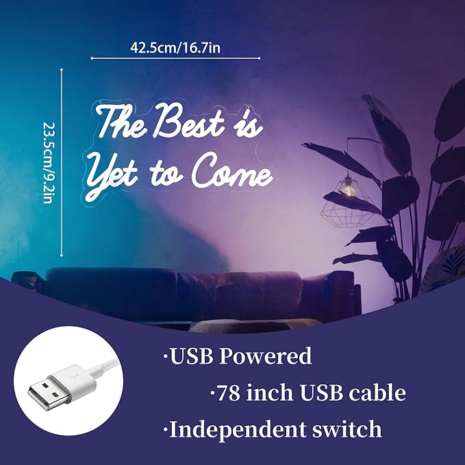 Whfobfe The Best is Yet to Come Neon Sign Led Neon Lights Signs for Wall Decor USB Powered Led for Room Decoration Home Game Room Bar Party Decor