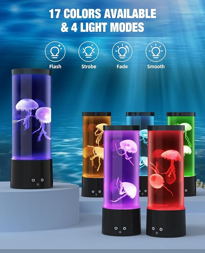 Jellyfish Lamp with 17 Light Effects - Mood Table Lamp Night Light with Remote, Jelly Fish Tank Aquarium for Living Room, Christmas Birthday Gifts for Kids