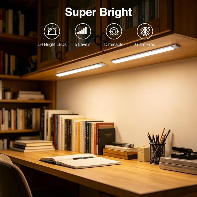 DAYBETTER 12inch Under Cabinet Lighting,4 Pack Motion Sensor Light Indoor | Rechargeable LED Light,3 Color Temps,5 Levels Dimmable,Magnetic Closet Light,Wireless Under Counter Lights for Kitchen,Stairs