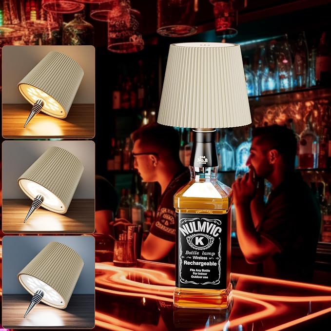 2 Pack Wine Bottle Lamps, 2026 New 3 Color Rechargeable Wireless Bottle Lamps, Bottle Light for Liquor Bottles with Touch Dimming for Parties, Restaurants & Home Decor（Khaki）