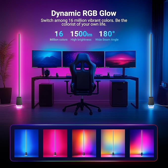 NEEWER NF06 RGB IC CW Smart Floor Lamp, 1500lm LED Standing Corner Light, APP/AI Design/Music Sync, 16 Million Color Ambient Lighting Compatible with Google and Alexa, Living Room Bedroom Home Decor