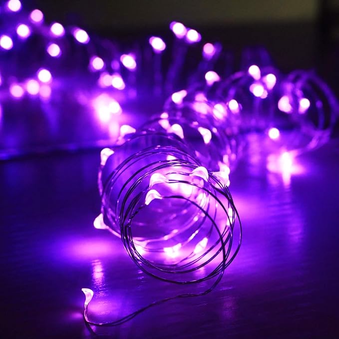 [12-Pack] LED String Lights, Christmas Lights, Self-Timing 6.5 ft 20 Purple LED Fairy Lights Battery Operated Waterproof for Garden Patio Bedroom Xmas Decor Indoor Outdoor Party Celebration Lighting