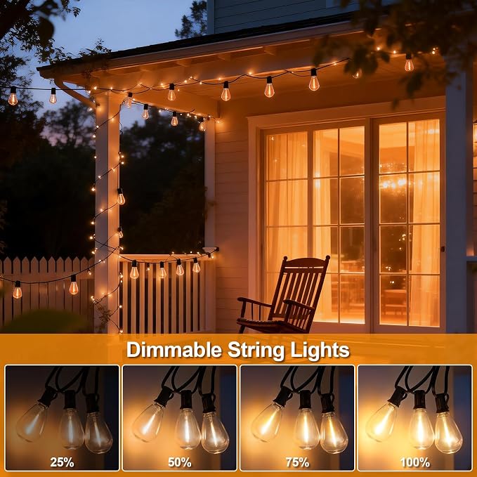 100(90+10)FT Outdoor String Lights, 30m Waterproof Remote LED Patio Lights with 39+2 S11 Bulbs, Dimmable Outside Hanging Lights for House, Porch,Yard,Garden,Connectable Plug-in Gazebo Lighting