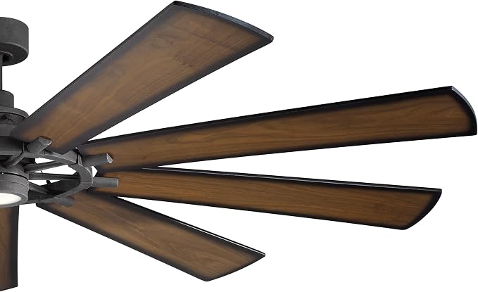 Kichler Gentry XL 85" Ceiling Fan with LED Light, Distressed Black | 9-blade industrial fan with dimmable LED light and DC motor for large indoor spaces, 300285DBK