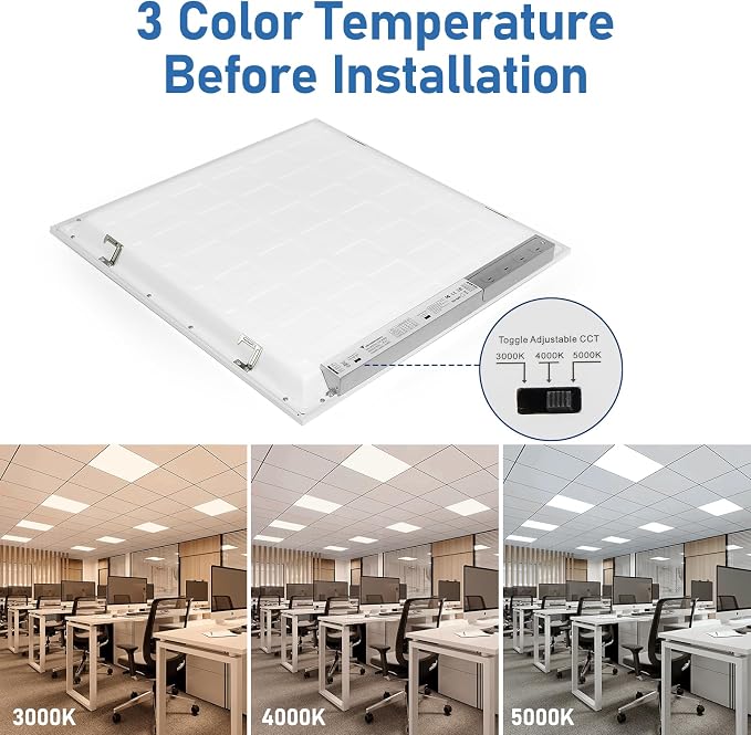 CycevSun 4-Pack 2x2 LED Flat Panel Light Drop Ceiling, 0-10V Dimmable | 40W, 4400LM, 3CCT 3000K/4000K/5000K Selectable, 100-277V, ETL Listed, Office, Commercial, Classroom