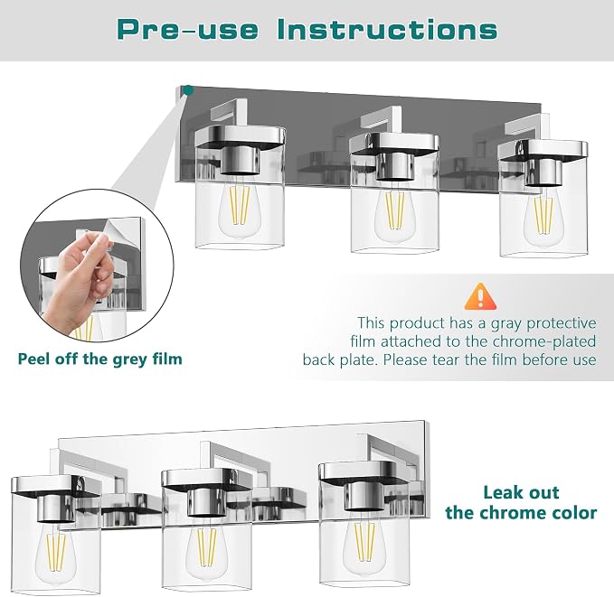 Chrome Bathroom Vanity Light, Square Design 3 Lights Morden Vanity Lighting Fixtures Over Mirror, Bathroom Light Fixtures for Living Room/Bedroom