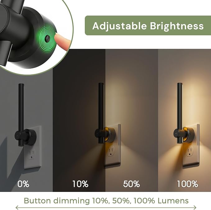 L LOHAS LED Night Light Plug in, 2Pack Dimmable Night Lights Plug into Wall | 330°Rotating Nightlight with Dusk to Dawn Sensor, Soft White, 0-100LM Modern Black Nightlights for Bathroom Mirror Restroom