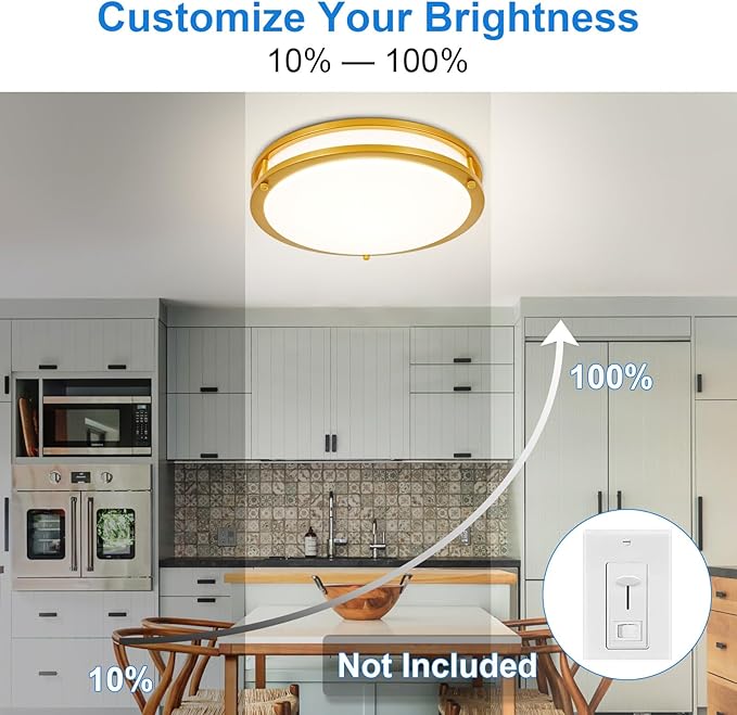DLLT Flush Mount LED Ceiling Light: 13 Inch 5CCT (3000K-6000K) & Dimmable Ceiling Light Fixtures for Bedroom Hallway - 24W Modern Gold Super Bright Kitchen Lighting Fixtures Ceiling