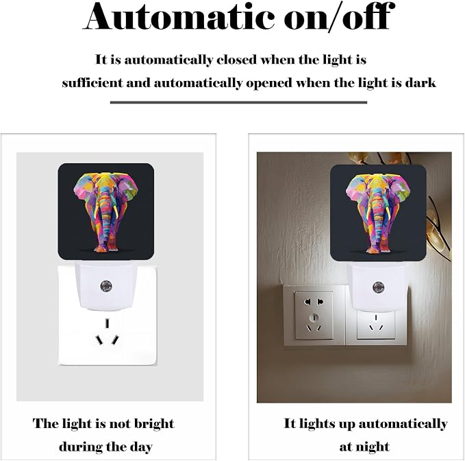 Colorful Elephant Night Light,Plug Into Wall with Dusk to Dawn Light Sensors, Warm Nightlights for Bedroom,Bathroom,Hallway,Kitchen,Gifts Ideal for Boys Girls Women Men