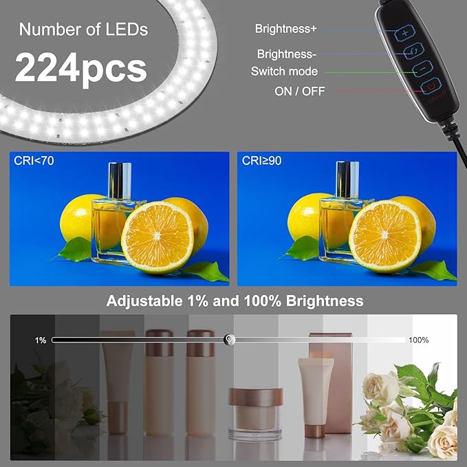 16 Inch Photo Light Box, CRI>90 Photography Shooting Tent with 224 LED Beads Dimmable 3200K-6500K, 6 Color Backdrops Portable Product Photography Studio