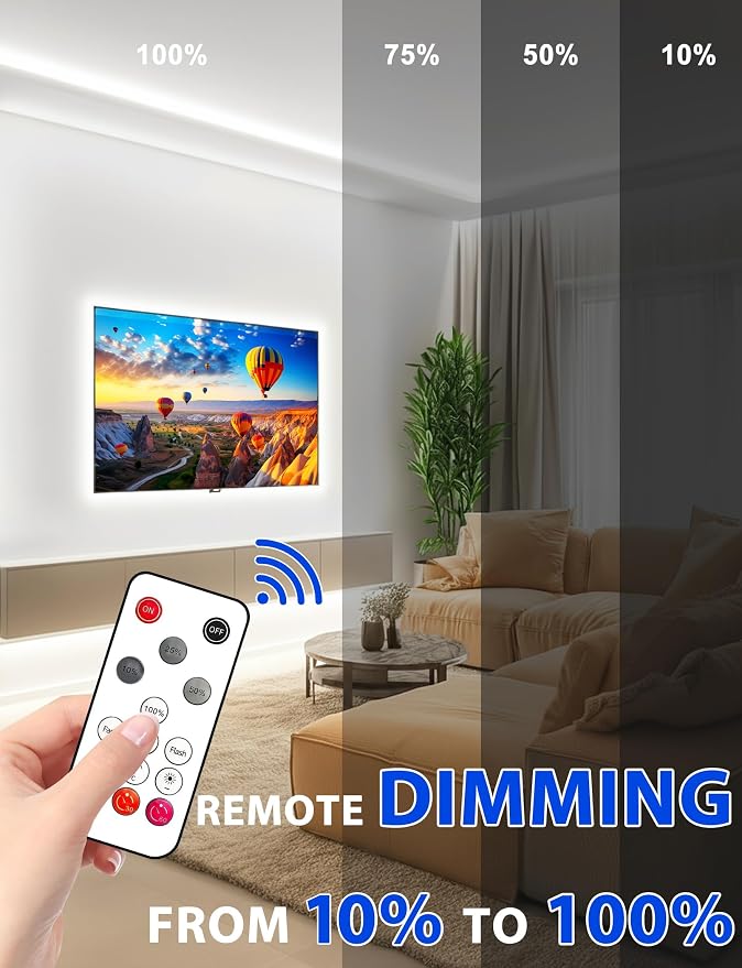 Lamomo COB LED Strip Lights, 16.4Ft White Dimmable Self-Adhesive Led Rope Light with Remote, Flexible Cuttable Waterproof 6000K Silicone Neon Tape Light for Bedroom,Indoor, Cabinet, 10mm Width