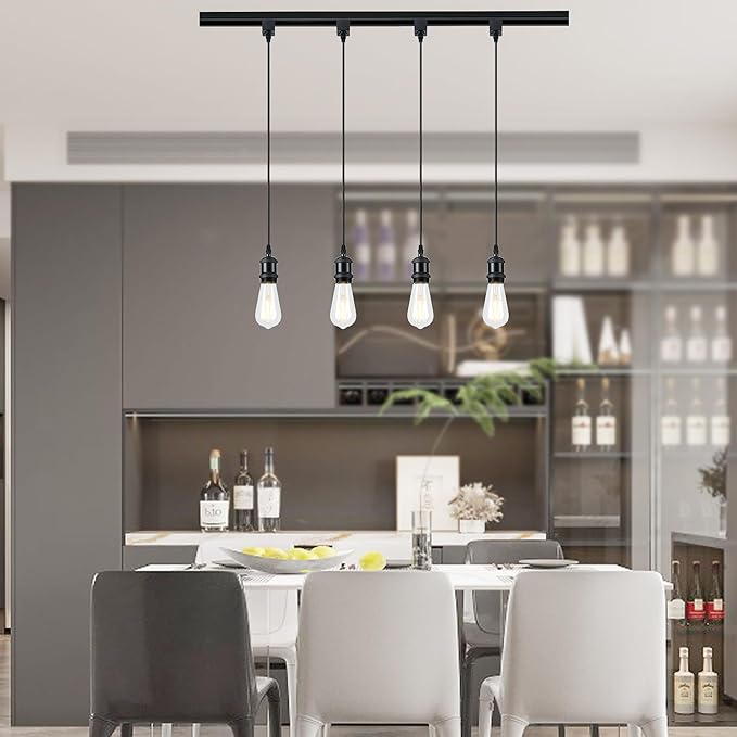 Vintage H Type Track Lighting Head to E26 Heads Direction Adjustable LED Track Lights Fixture Dimmable for Kitchen, Retro Vintage Style, Pack of 4 Black，Bulbs Not Included