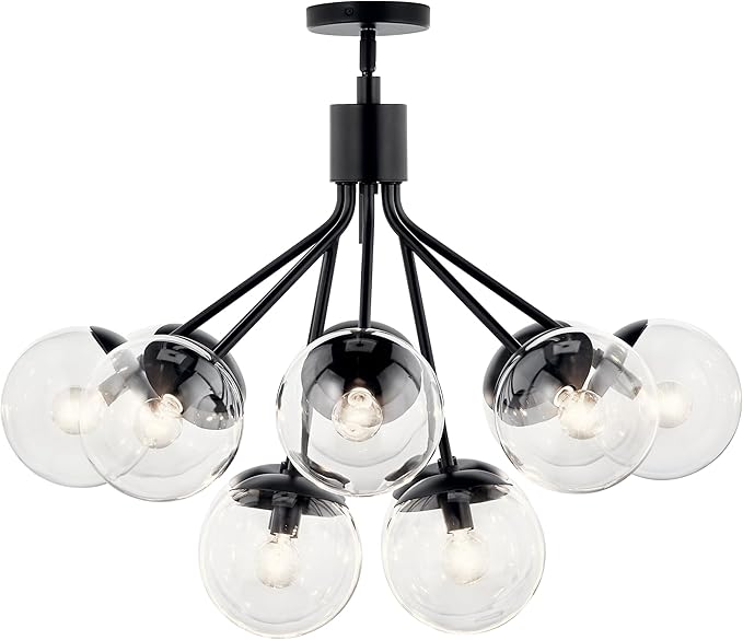 Kichler Silvarious 12-Light Convertible Chandelier, Soft Modern Light with Clear Glass in Black, for Dining Room, Living Room, Bedroom or Foyer (22.25" x 30"), 52701BKCLR