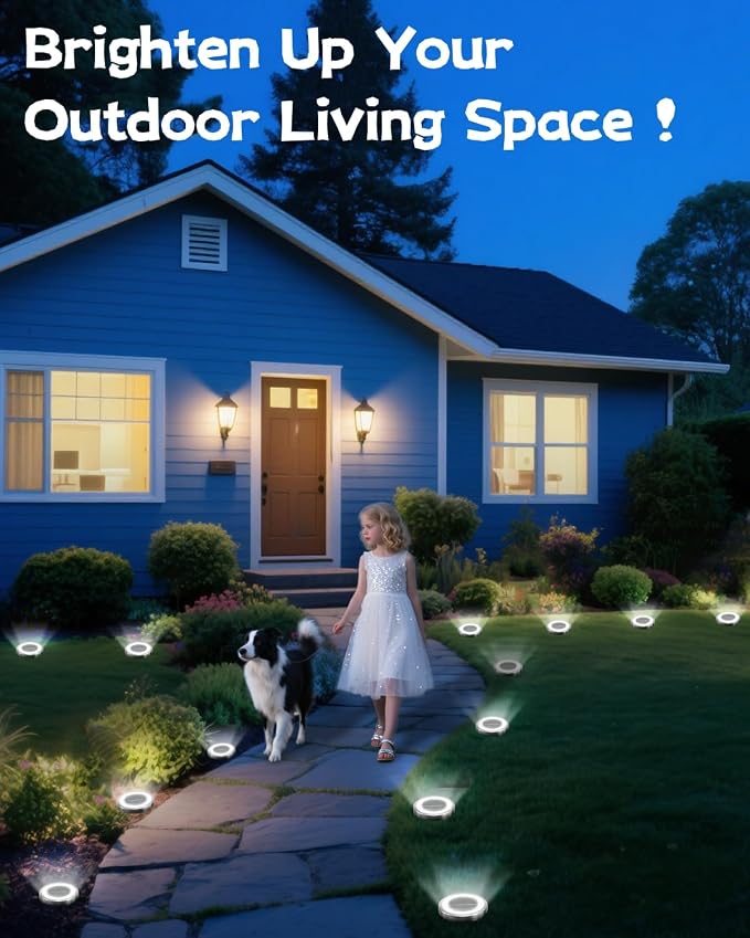 SenLuKit 2.1 inch Mini Solar Ground Lights 16 Pack Outdoor IP65 Waterproof Solar Flat Garden Light Solor Powered Disc Pathway Lights for Outside Walkway Yard Landscape Patio Lawn Driveway-Cool White