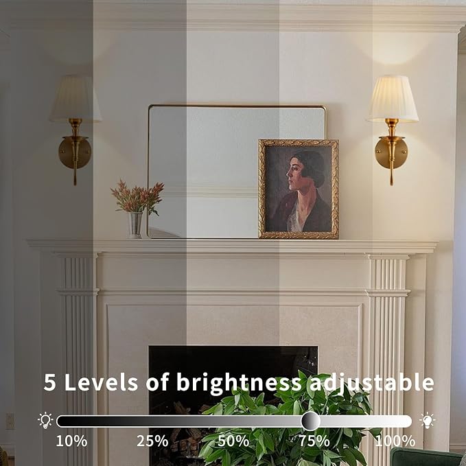 Vintage Wall Sconces, Wireless Wall Sconce Set of 2 with RGB Rechargeable Dimmable Bulbs, Brass-Color Battery Operated Wall Sconce with Remote for Bedroom, Living Room, Hallway