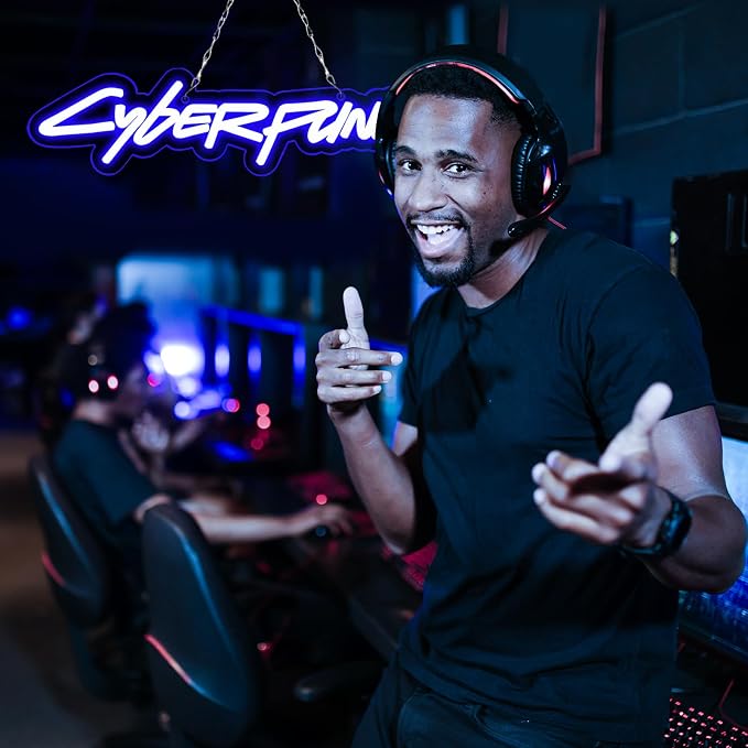 WonderfulLife Game Cyberpunk Neon Sign for Game Zone Decor,Shooting Games Led Lights for Man Cave Gaming Room Internet Bar or Bedroom Decoration.5V USB Powered,Easy Hanging.