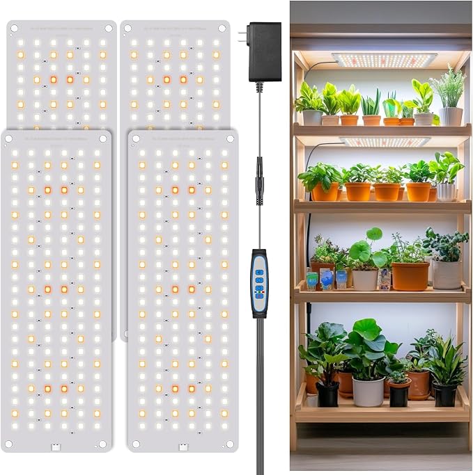 Aumtrly Seed Starting Grow Light, 552 LED Full Spectrum Plant Lamp 4 Panel | for Indoor Plants Growing, 6/12/16H Auto Timer, 5 Dimming Levels, 3 Light Modes, 2 Installation Methods, Use Under Shelves