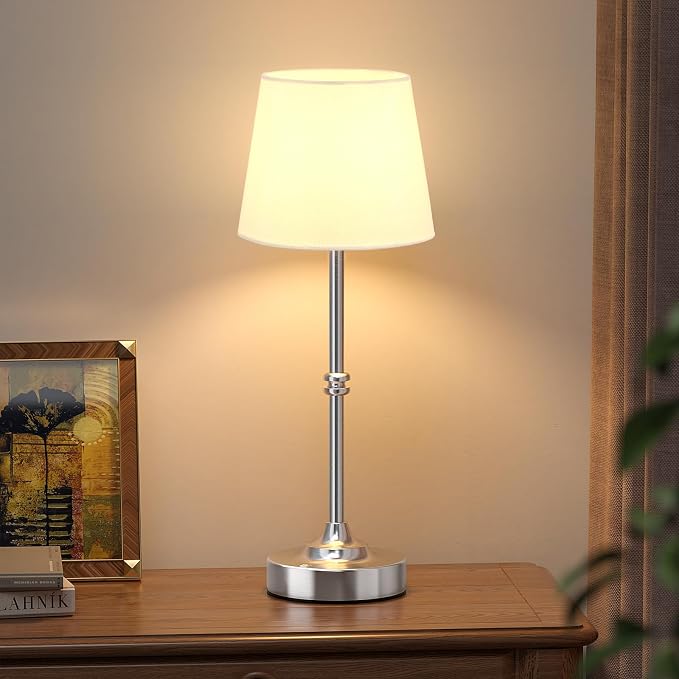 Kakanuo Rechargeable Cordless Table Lamp Silver - 1 Pack 4000mAh Battery Operated Lamp, 3000K Warm Light, Touch Control Stepless Dimming, for Bedside, Dining Table, Home Decor