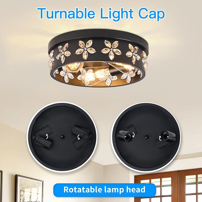 12.6 inch Black Flush Mount Ceiling Light Fixture | 3-Light, Industrial, Farmhouse, Bedroom, Living Room, Kitchen, Hallway, Foyer