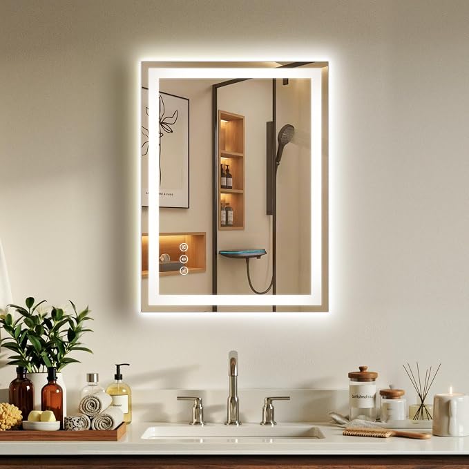 24x32 LED Bathroom Mirror with Anti-Fog, Backlit & Front Lit, Memory | Stepless Dimmable 3 Color CRI 95+ Shatterproof Tempered Glass ETL Listed for Safety Lighted Bathroom Vanity Mirror for Wall