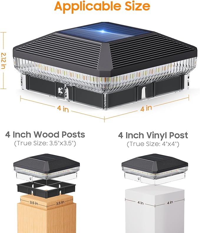 LETMY 12 Pack Solar Post Cap Lights Outdoor, 40 LEDs 4x4 Fence Post Solar Lights Outdoor Waterproof with 3 Modes, Solar Powered Deck Fence Cap Light for 3.5x3.5 4x4 Vinyl Wooden Posts (Black)