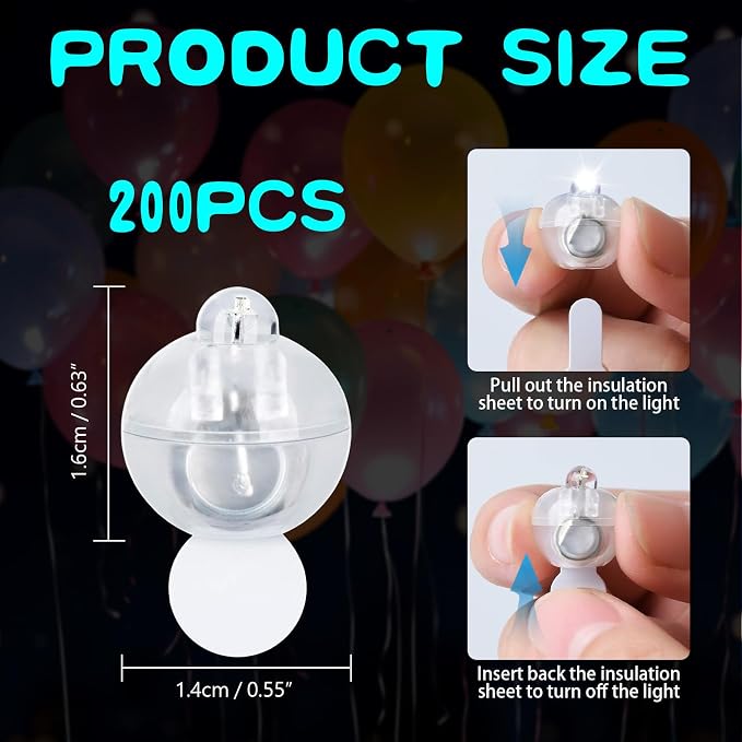 200 Pcs Mini LED Ballon Lights Long Standby Time Waterproof Mini Light,Tiny Party Lamps for Balloon Paper Lantern Easter Eggs Decor Halloween Christmas Birthday Party Wedding Decoration (White)